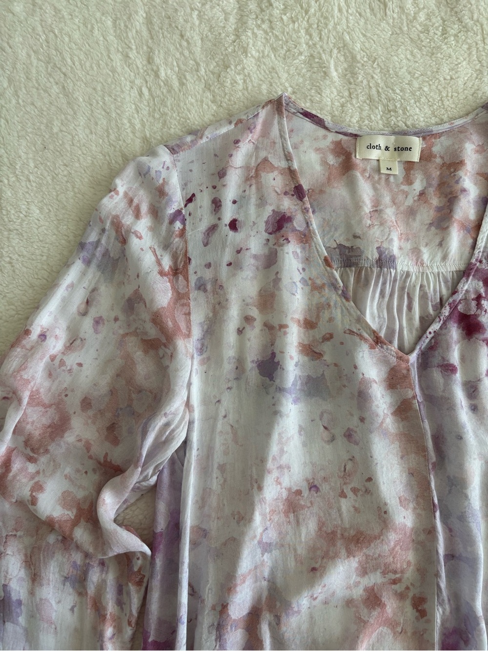 Anthropologie Cloth & Stone Tie-Dye Blouse Purple Pink Boho Size M - Picture 6 of 13